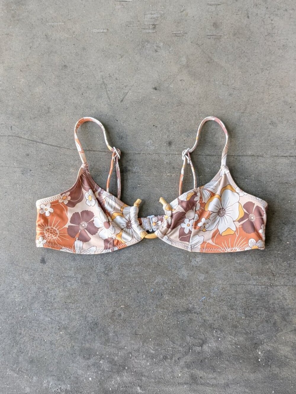 Stone Fox Swim Brown Floral Bikini Top Swimsuit small